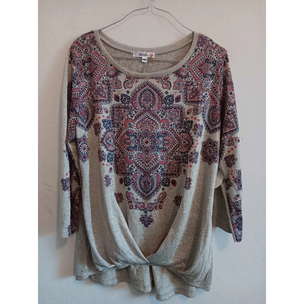 Dress Barn Soleillee Blouse Women's Medium Beige W/multicolor Paisley NWT $40
